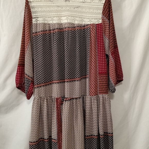 Umgee size Large Crochet Bodice Peasant Boho Style Dress Pockets - Picture 7 of 9